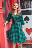 Vestido verde plaid vintage swing