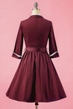 Azul marinho dos retalhos V Neck Casual Vestido Envelope