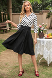 Preto e branco Polka Dots 1950s Dress