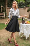 Preto e branco Polka Dots 1950s Dress