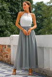 Vestido Longo Cinza Costas Abertas