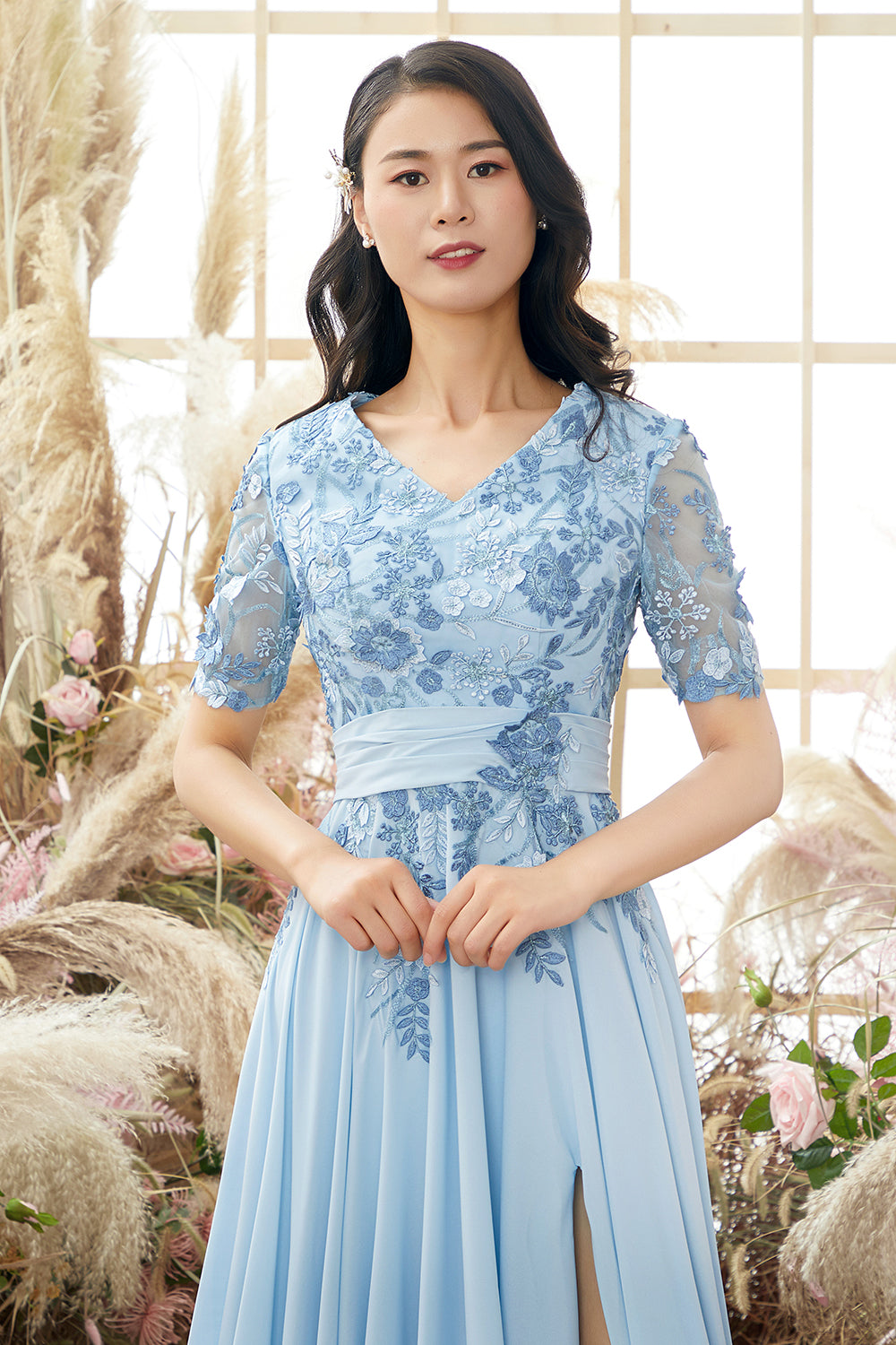 Gola V Mãe De Azul Bride Vestido Com Apliques