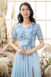 Gola V Mãe De Azul Bride Vestido Com Apliques