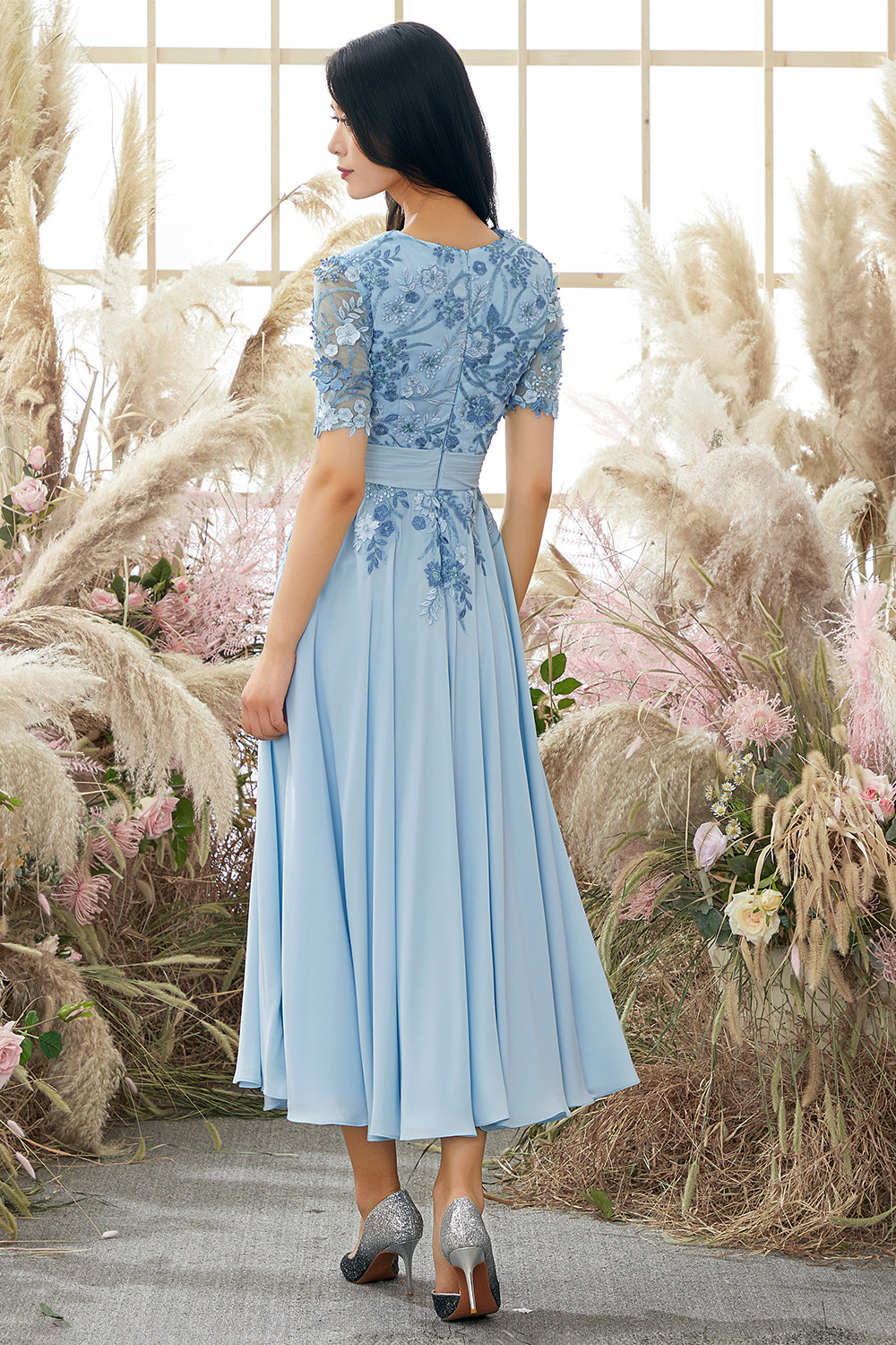 Gola V Mãe De Azul Bride Vestido Com Apliques