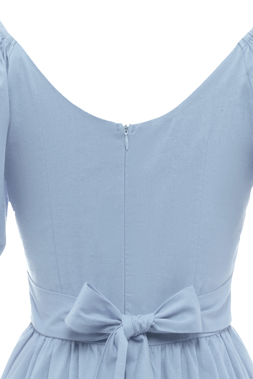 Vestido de verão azul de pescoço quadrado de estilo retro quadrado