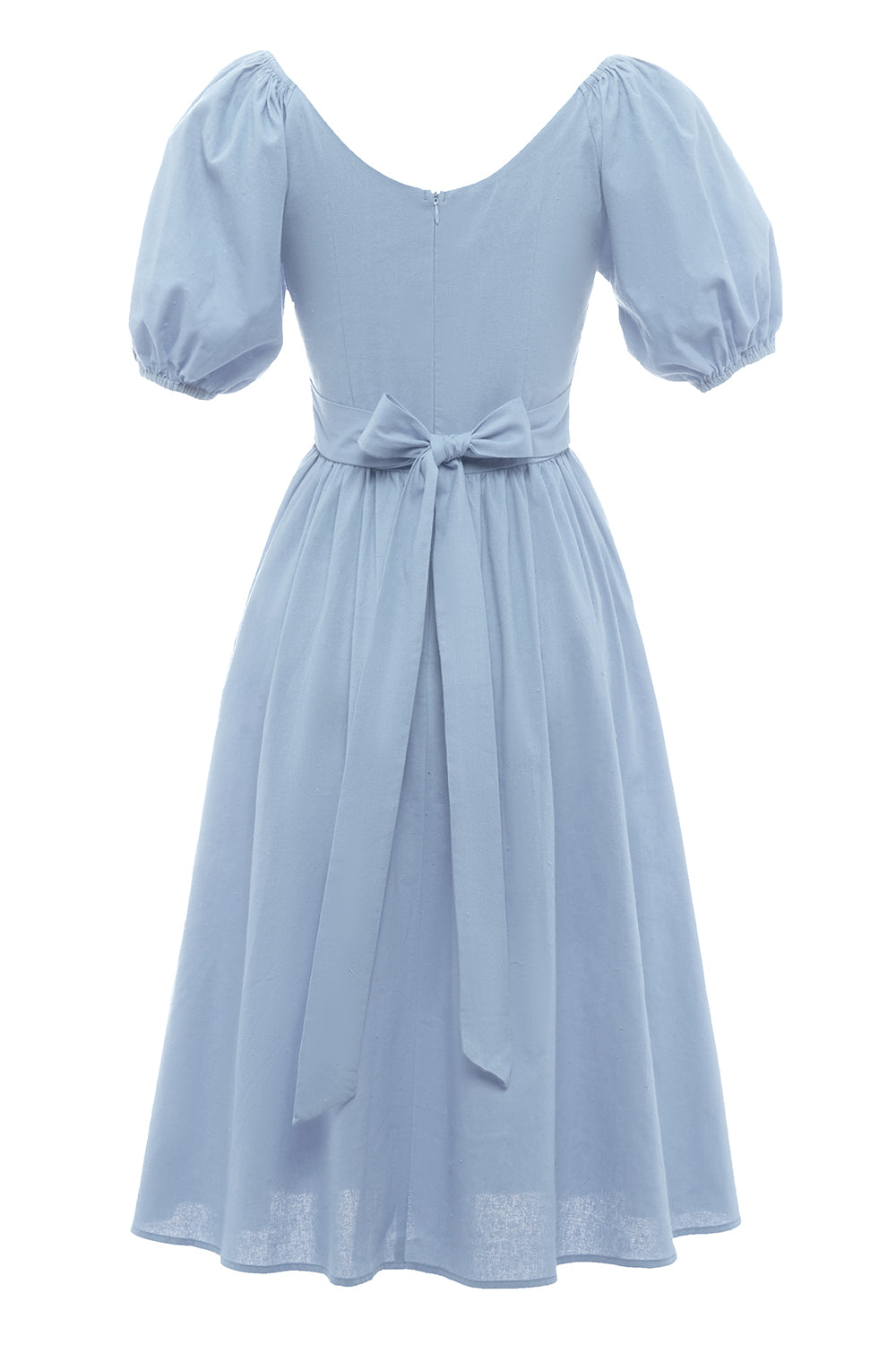 Vestido de verão azul de pescoço quadrado de estilo retro quadrado