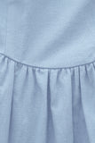 Vestido de verão azul de pescoço quadrado de estilo retro quadrado