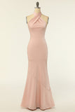 Vestido de dama de honra da sereia Halter Blush Longo com Sem Costas