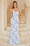 Vestido de dama de honra boho floral azul