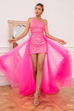 Vestido de baile de trem quente cor-de-rosa detchable
