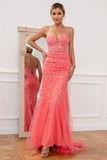 Vestido de baile de tule de coral