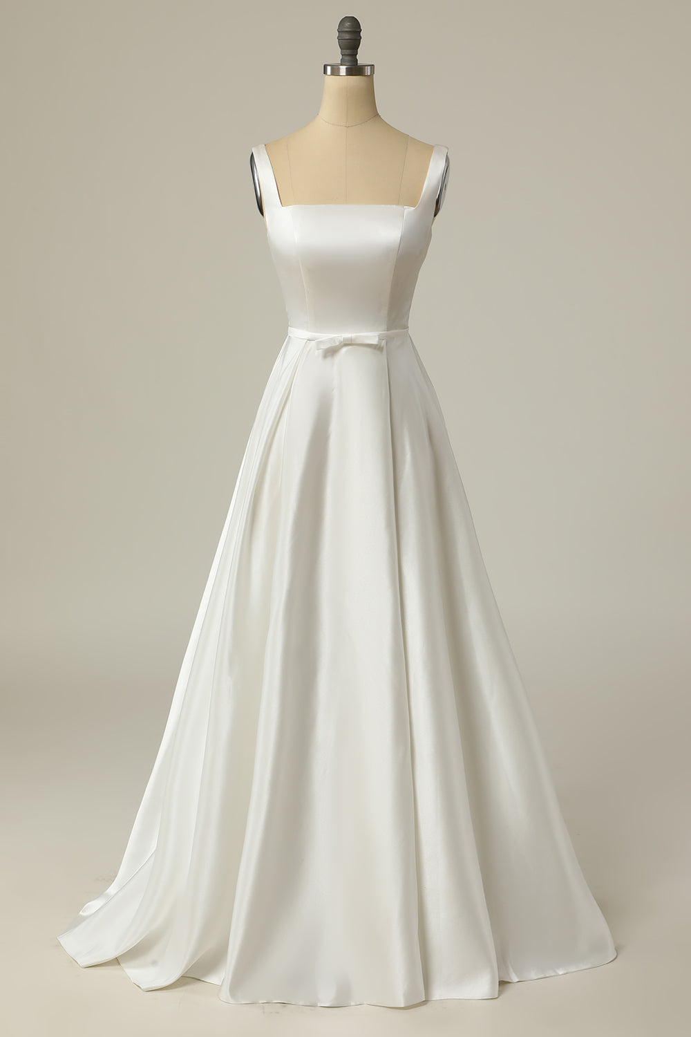 Simples um vestido de noiva branco de pescoço quadrado quadrado branco longo