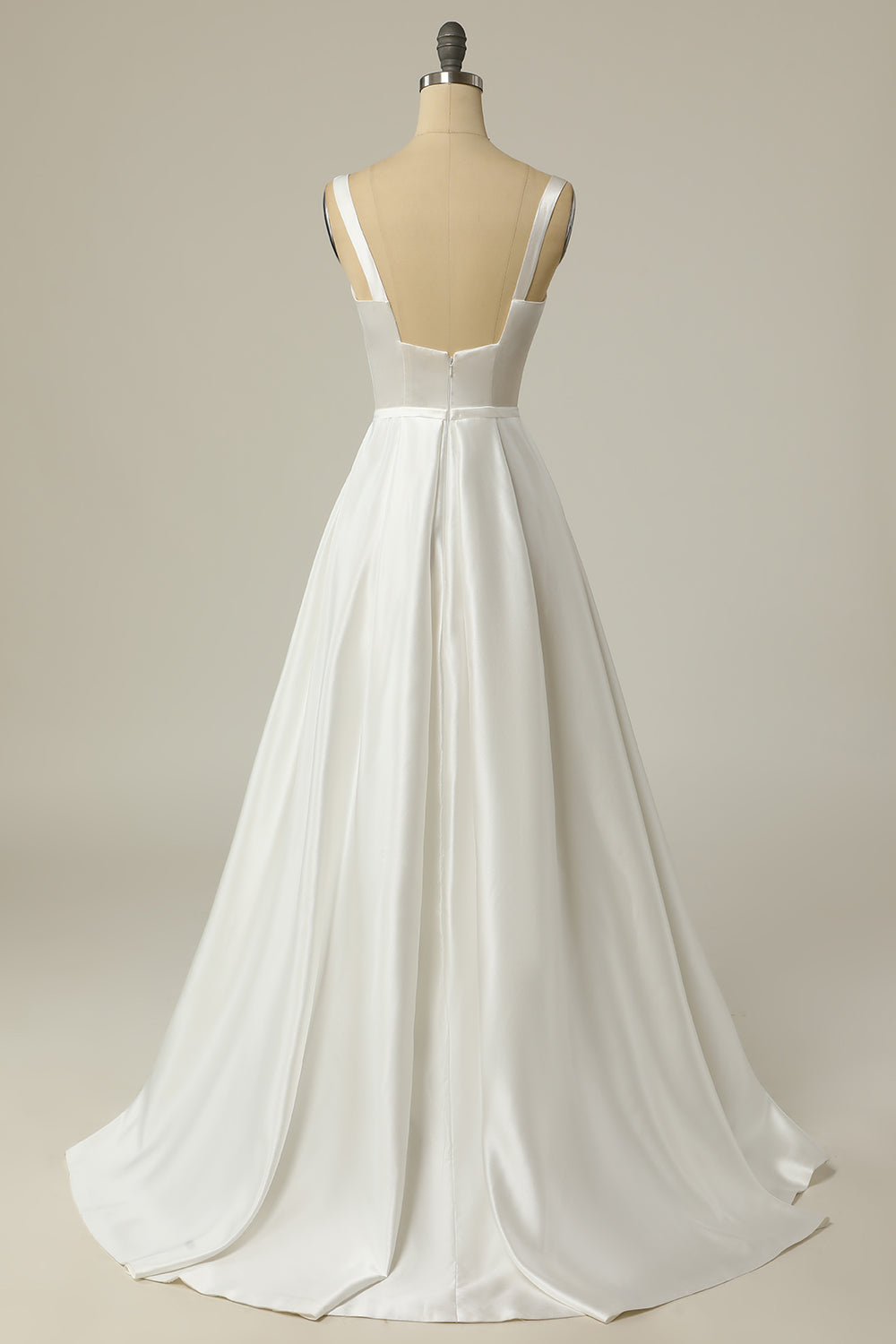 Simples um vestido de noiva branco de pescoço quadrado quadrado branco longo