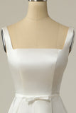 Simples um vestido de noiva branco de pescoço quadrado quadrado branco longo