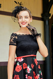 Vestido de retalhos off-ombro