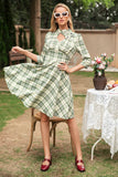 Vestido de xadrez de estilo retrô com buraco de fechadura