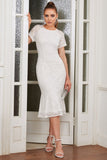 Vestido de festa de renda branca de joia de sheath