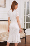 Vestido de festa de renda branca de joia de sheath