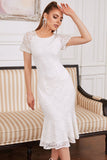 Vestido de festa de renda branca de joia de sheath