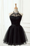 Halter Preto Tulle Short Prom Dress