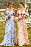 Imprimir blush vestido de dama de honra com ruffle