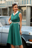 Vestido de balanço de lapel verde de 1950 com cinto