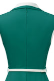 Lapel Neck Green Swing 1950s Vestido com cinto
