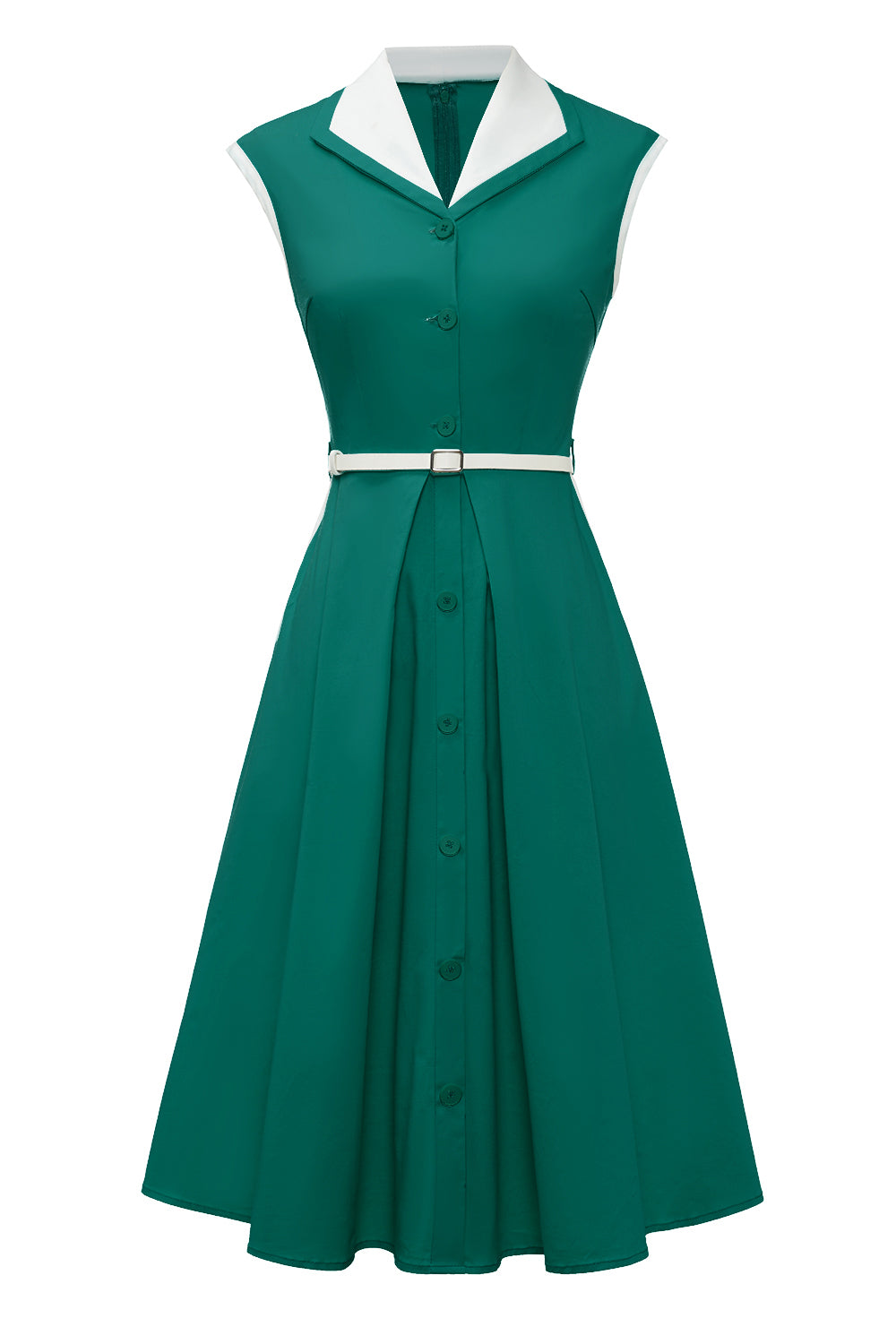 Lapel Neck Green Swing 1950s Vestido com cinto
