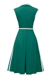Lapel Neck Green Swing 1950s Vestido com cinto