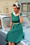 Vestido de balanço de lapel verde de 1950 com cinto