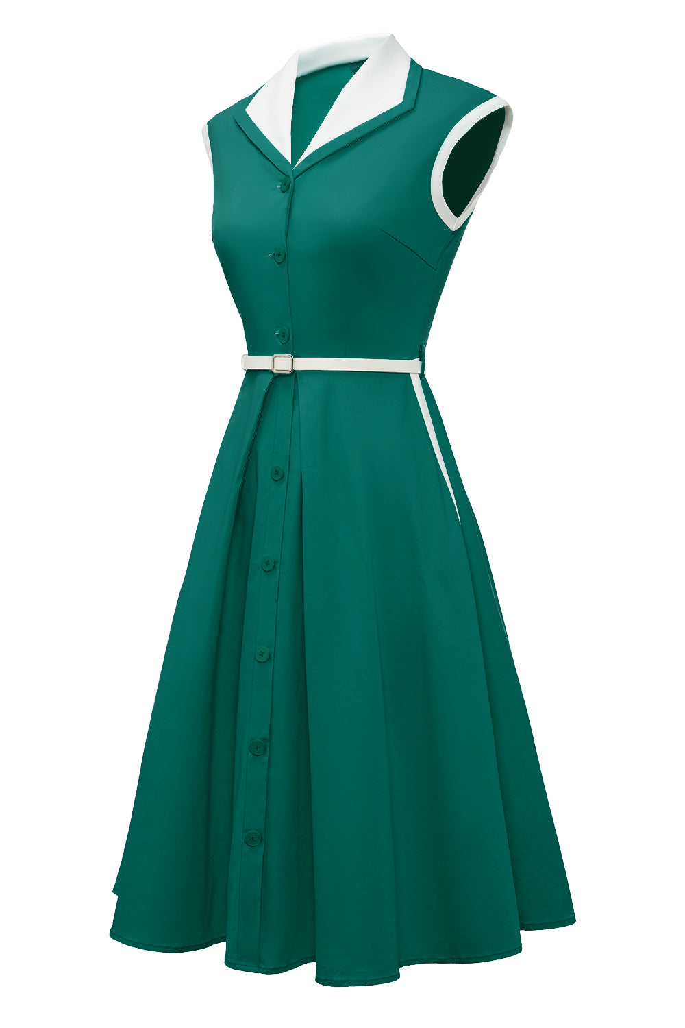 Lapel Neck Green Swing 1950s Vestido com cinto
