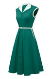 Lapel Neck Green Swing 1950s Vestido com cinto