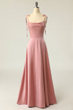 Blush Spaghetti Tiras Longo vestido de baile com Bowknot