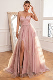 Glitter Blush Longo vestido de baile com fenda