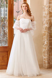 Tulle branco fora do ombro vestido de noiva