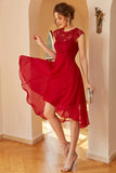 Vestido de renda de chiffon vermelho escuro