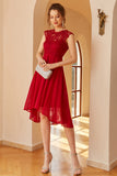 Vestido de renda de chiffon vermelho escuro