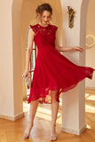 Vestido de renda de chiffon vermelho escuro