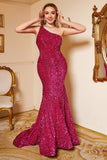Sereia Um Ombro Fuchsia Mais Tamanho Vestido de Baile
