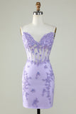 Bodycon Esparguete Correias Purple Corset Homecoming Dress com Apliques