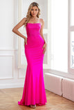 Vestidos de baile de sereia rosa rosa brilhante