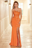 Sheath Halter Orange Long Party Dress com frente dividida