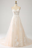 Uma linha querida longo espartilho vestido de noiva com apliques