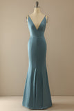 Sereia Azul V Long Neck Prom Dress