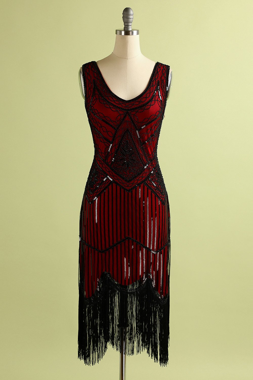 Vestido vermelho e preto Deep V Neck Flapper 1920