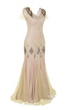 Vestido comprido de flapper de lantejoulas da década de 1920