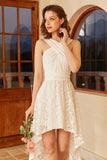Vestido de festa branco alto baixo com renda sem mangas