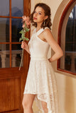 Vestido de festa branco alto baixo com renda sem mangas