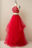 Duas peças Halter Beaded Vestido de baile