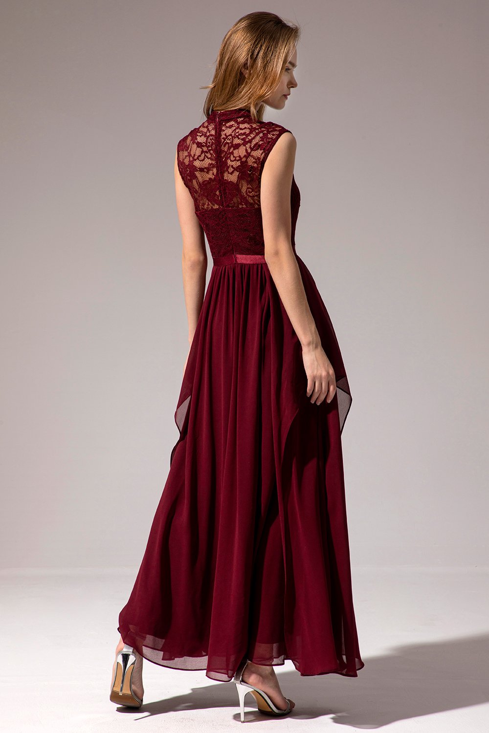 Vestido de baile de Chiffon Longo Borgonha